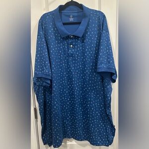 Men’s Harbor Bay Blue Tropical Floral Hawaiian Blue Stretch Polo Shirt- Size 6XL